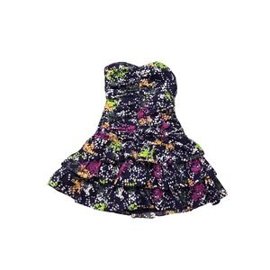 Moda International Navy Floral Polka Dot Strapless Ruffle Mini Dress 0 HOCO Prom